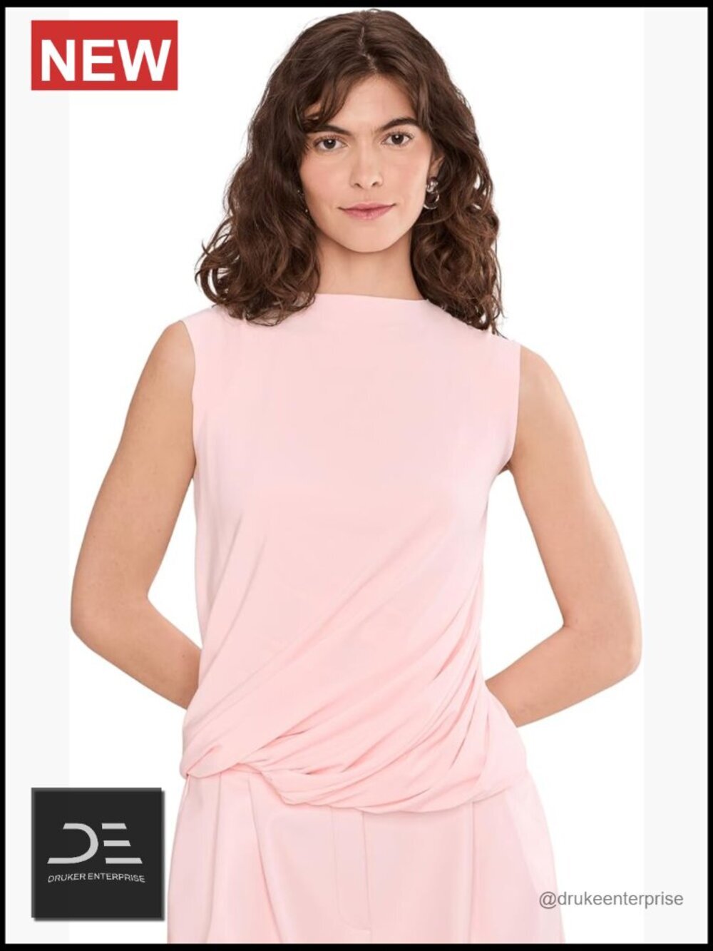 Sleeveless Twist Top with Bubble Hem Crew Neck Regular Fit